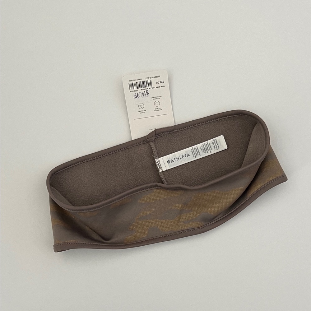 nwt athleta brown and gold camo flurry reflective workout headband 2.0, one size